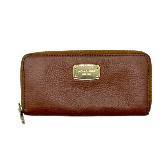 Michael Kors Jet Set Continental Wallet in Brown Pebbled Leather w/ Gold Hardwar - Picture 1 of 11